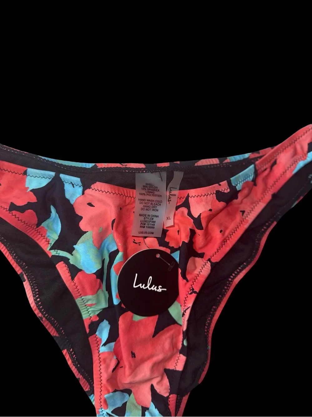 Lulu’s Gone Coastal Black Floral Print Low Rise Bikini Bottoms
